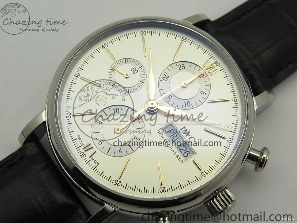 MIROTIME 0129 Snug Portofino IW391022 SS ZK 1:1 Best Edition White Dial Gold Markers On Black Leather Strap A 7130